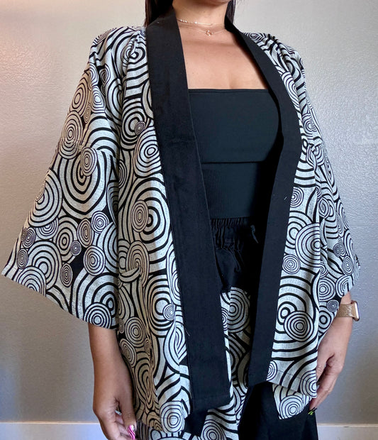 Unisex Cotton Kimono - Black Maze