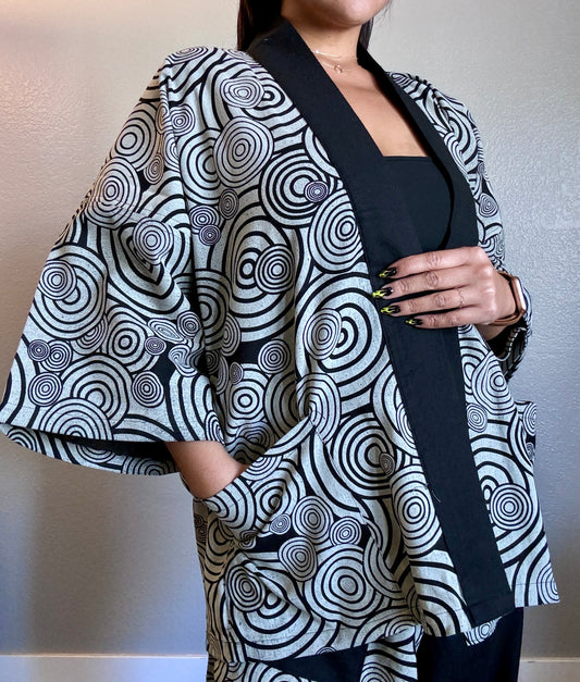 Unisex Cotton Kimono - Black Maze