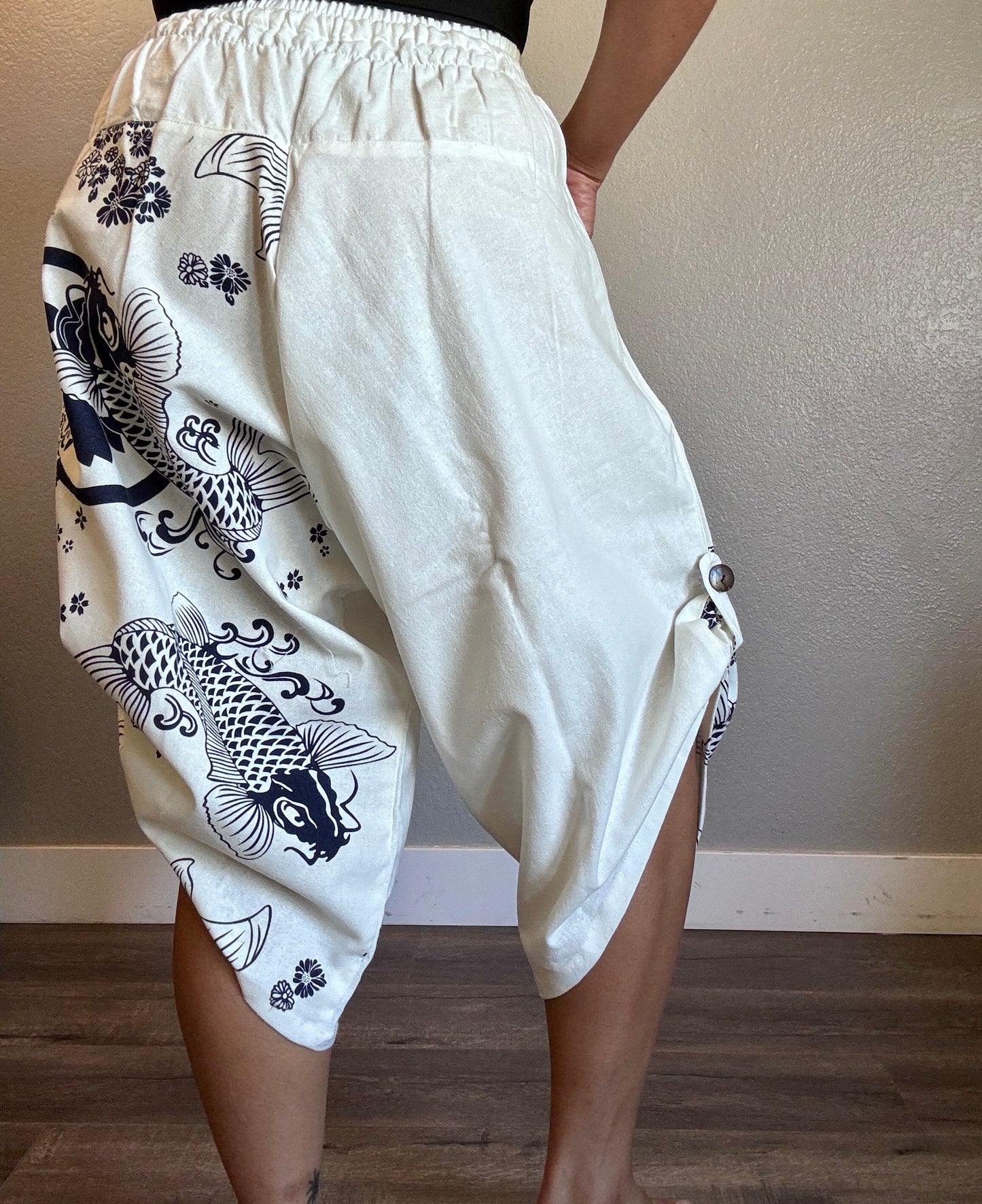 Unisex Cotton Shorts - White Koi