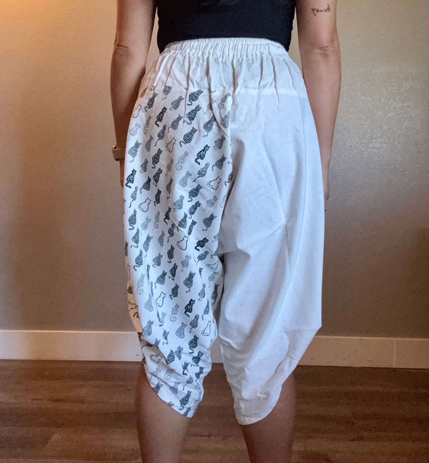 Unisex Cotton Shorts -White and Blue Kitty