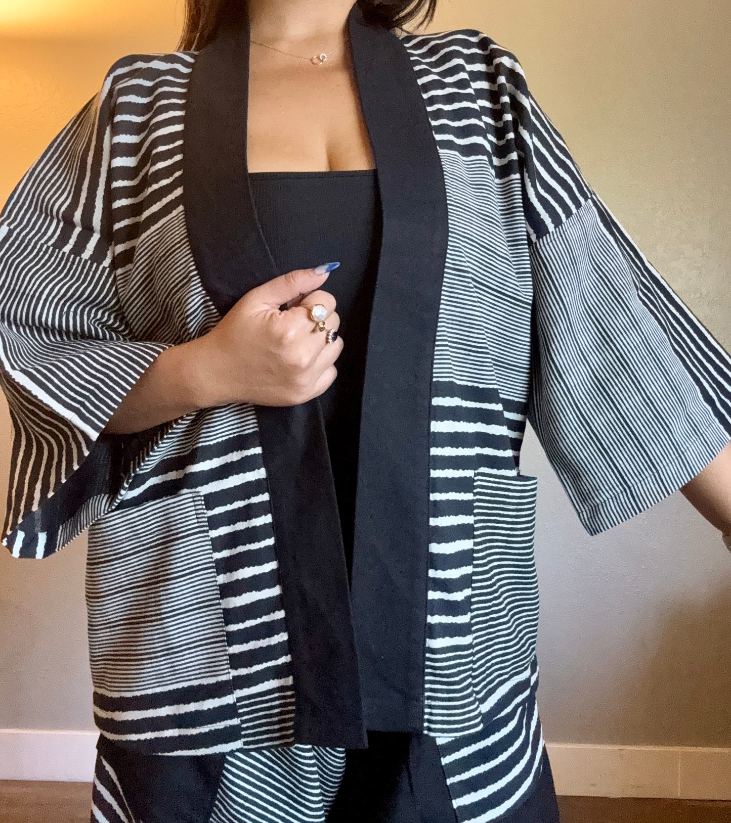 Unisex Cotton Kimono - Black Stripes