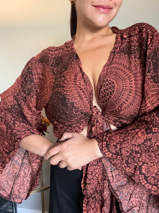 Brown Hearty Wrap Around Top