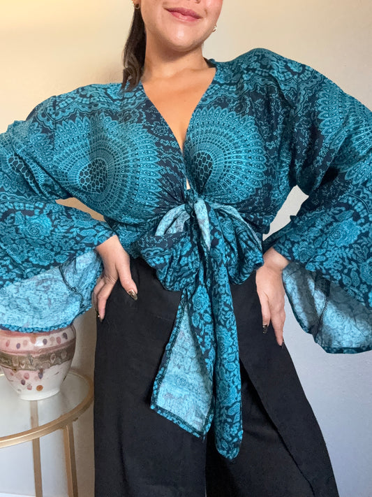 Blue Hearty Wrap Around Top