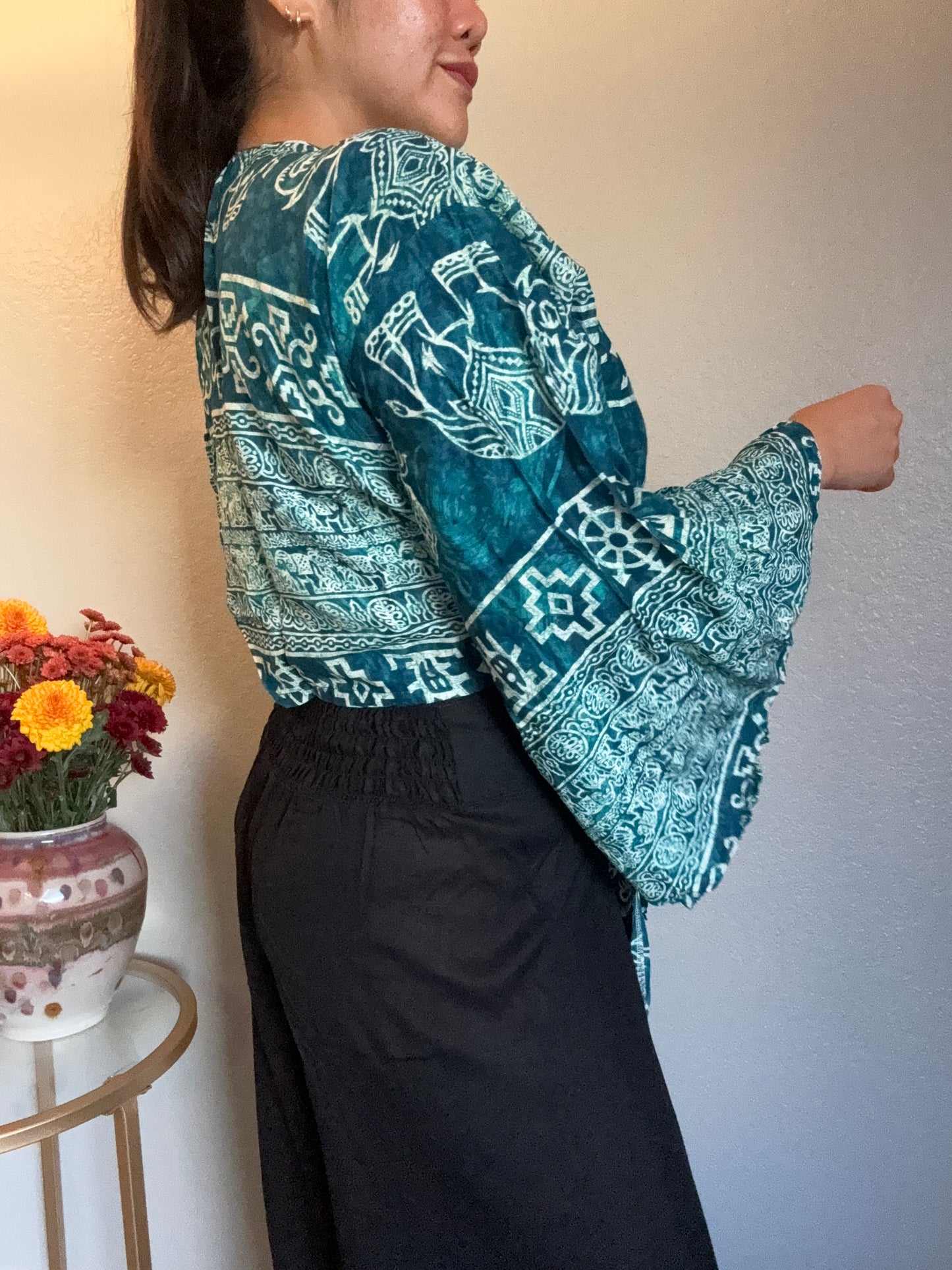 Teal Lucky Wrap Around Top