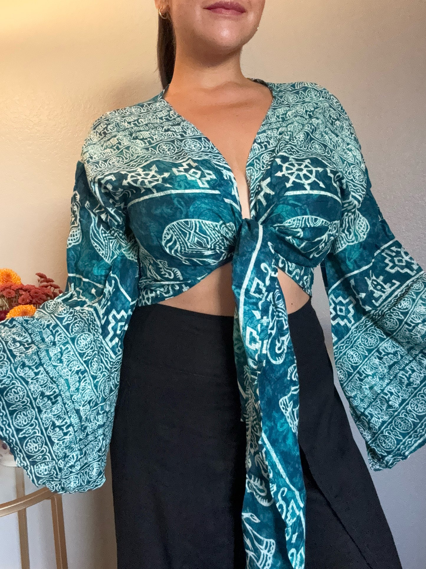 Teal Lucky Wrap Around Top