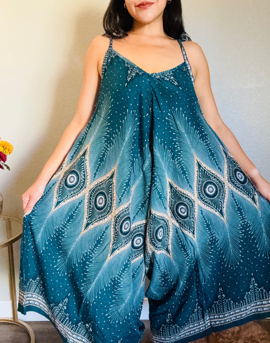 Teal Pleasant Romper with Pockets