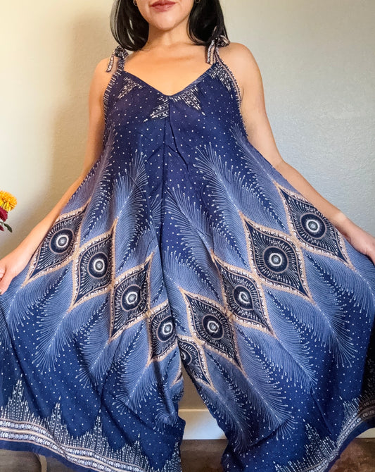 Blue Pleasant Romper with Pockets