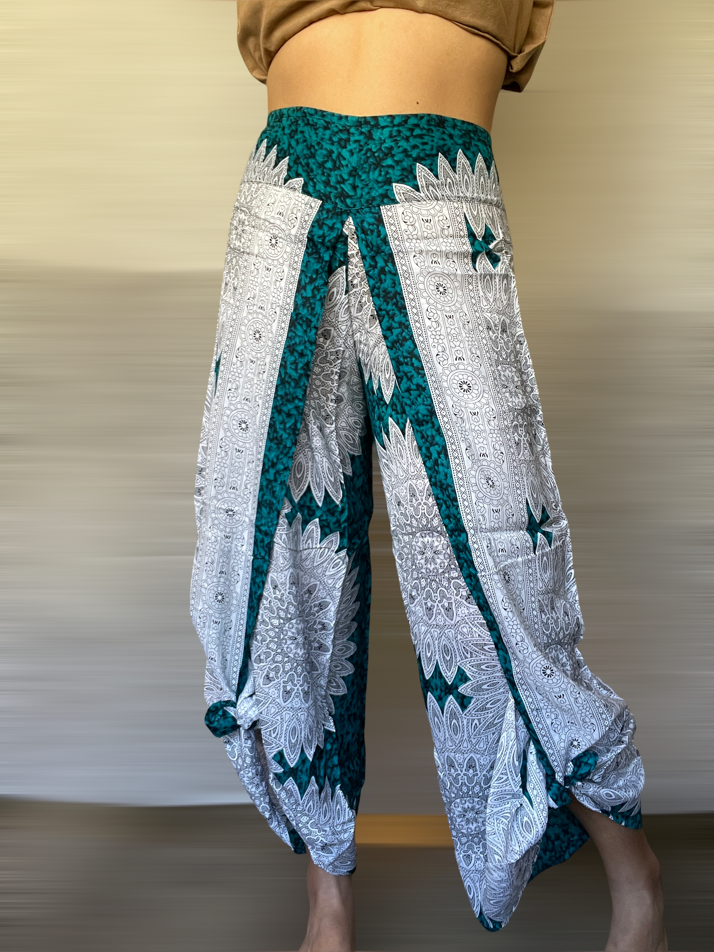 Turquoise and White Wrap Around Harem Pants