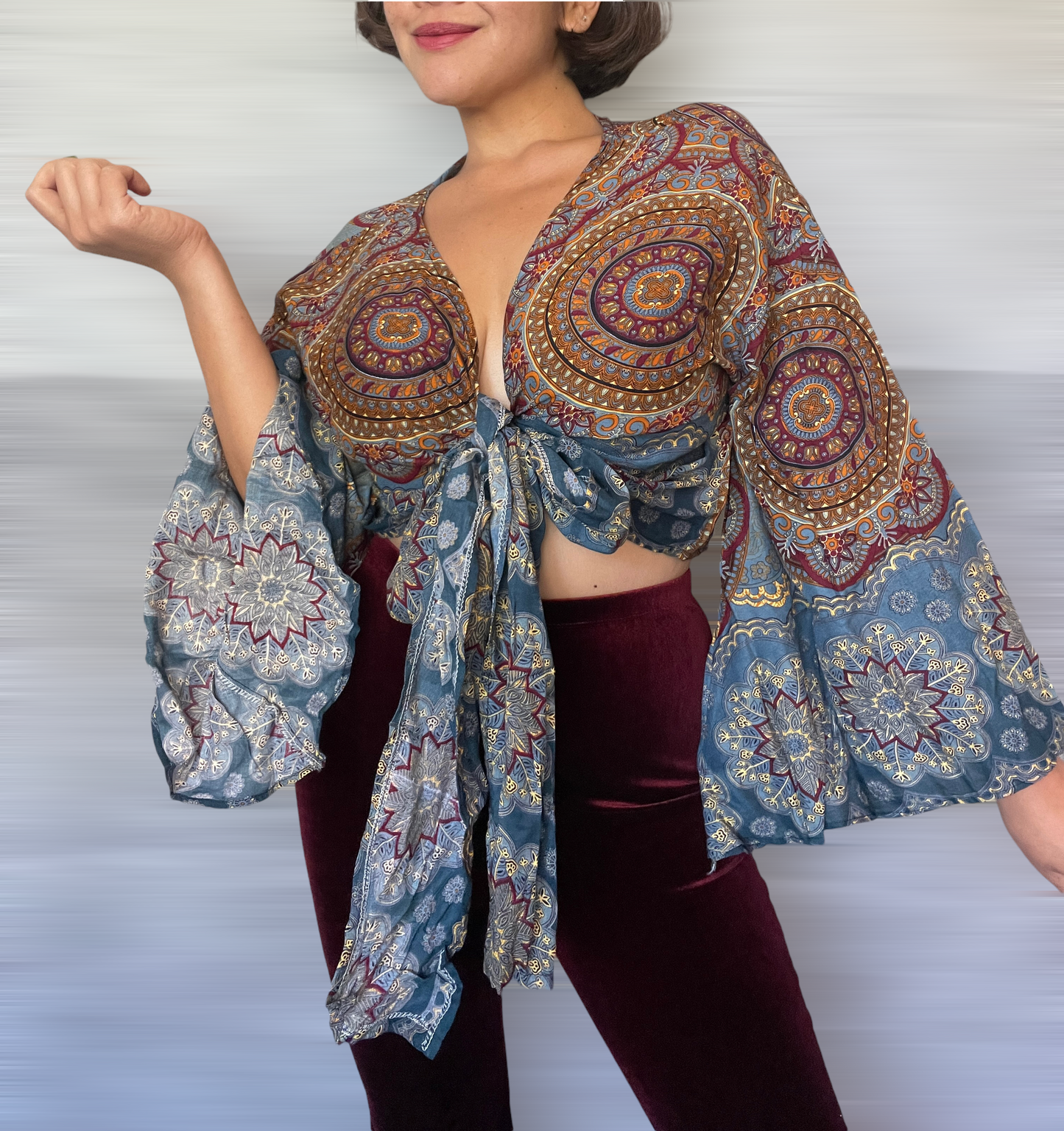 Frozen Wrap Tops With Flowy Sleeves